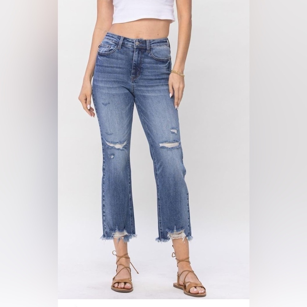 Judy Blue Destroyed Cropped Straight Leg